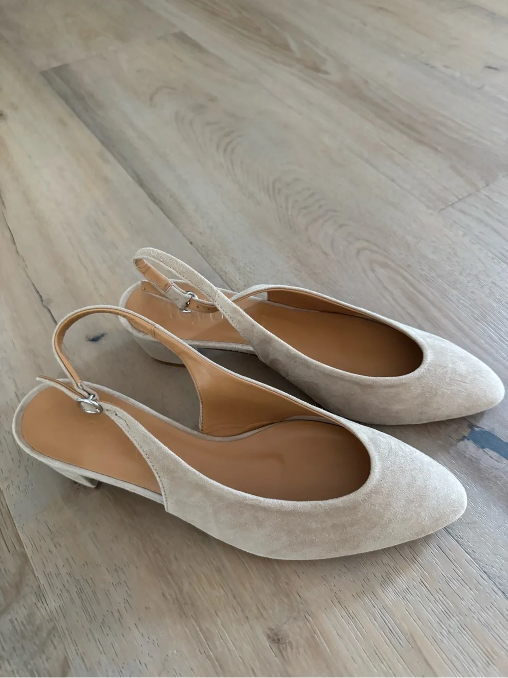 Aeyde Beige Suede Slingback Heels
